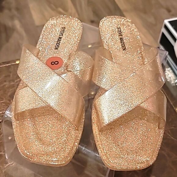 Steve Madden Horizon Cross Band Glitter Sandals- Gold - Picture 10 of 12